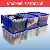 Akro-Mils KeepBox 12 Gallon Storage Container, Nesting and Stackable Plastic Storage Box with Lid Attached, Clear Tote for Garages, Closets, and Moving, 21-1/2 x 15 x 12-1/2, Clear/Blue, 6-Pack