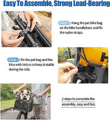 Dog Bike Basket Carrier, Pet Bicycle Front Carrier Backpack for Bike Riding Foldable Removable, Reflective Strips, 2 Side Storage Pockets, Pet Travel Bag for Cats Small Dogs