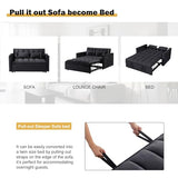 3 in 1 Sleeper Sofa Bed, Futon Sofa Bed for Living Room with Side Pocket, Black Sleepers Sofa Couch with Pullout Bed, Convertible Love Seat Sleepers Bed for Living Room, Bedroom, Small Space