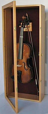 DisplayGifts Fiddle, Violin Display Case Shadow Box with Hanger, with Lock (Oak Finish)