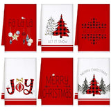 Geyoga 6 Pcs Merry Christmas Kitchen Towels Buffalo Plaid Xmas Tree Dish Towels Hand Towel Tea Towel Absorbent Soft Drying Cloth for Holiday Housewarming Gifts, 16×24 Inch(Gray White)