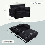 3 in 1 Sleeper Sofa Bed, Futon Sofa Bed for Living Room with Side Pocket, Black Sleepers Sofa Couch with Pullout Bed, Convertible Love Seat Sleepers Bed for Living Room, Bedroom, Small Space
