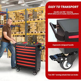 Rolling Tool Chest, Metal Tool Box with 5 Drawers, Lockable Garage Storage Cabinets Sliding Tool Drawer Cart on Wheels Toolbox Organization Workbench for Workshop Warehouse Repair Shop