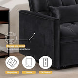 3 in 1 Sleeper Sofa Bed, Futon Sofa Bed for Living Room with Side Pocket, Black Sleepers Sofa Couch with Pullout Bed, Convertible Love Seat Sleepers Bed for Living Room, Bedroom, Small Space