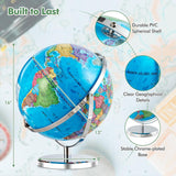 COSTWAY Illuminated World Globe, 13?? Desktop Geographic Globe w/LED Light & Easy-to-Read Clear Map for Students, 720?? Rotation Decorative Globe, Educational Interactive Globe for School, Classroom