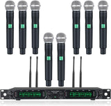 Wireless Microphone System, Phenyx Pro 8-Channel UHF Cordless Mic Set with Eight Handheld Mics, Fixed Frequency, All Metal Build, Long Range 260ft, Ideal for Karaoke,Church,Events (PTU-4000A)
