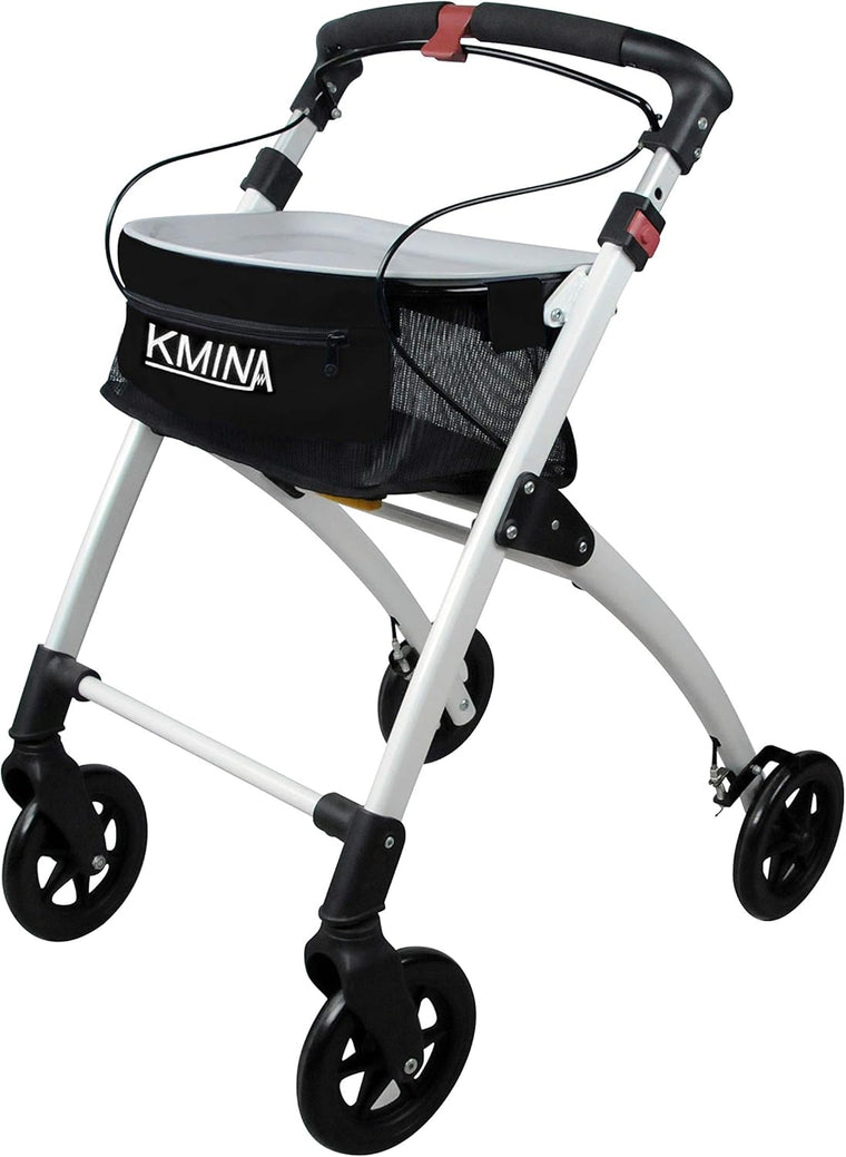 KMINA PRO – Lightweight Rollator Walker, Rollators for Seniors Lightweight, Walker Senior, Folding Rollator Walkers for Seniors, 4 Wheel Walker, Narrow Walkers for Seniors, Indoor Rollator, Black.