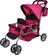 Mommy & Me Triplet Doll Pram Back to Back with Swiveling Wheels & Free Carriage Bag – 9668A