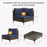 Grand patio 7-Piece Wicker Patio Furniture Set, Boho Outdoor Conversation Set Sectional Sofa with Water Resistant Thick Cushions and Coffee Table, Cream