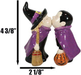 Ebros Gift Halloween Villains Vampire Dracula Kissing Witch With Broomstick Salt And Pepper Shakers Set Magnetic Ceramic Figurines With Rubber Stoppers Wicca Witchcraft Witches Themed Accents