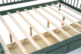 Full Size Wooden Daybed with 2 Storage Drawers and Wood Support Legs, Multi-Functional Full Day Bed wtih Rails on 3 Sides for Bedroom, Living Room and Guestroom, Green