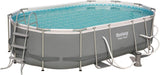 Bestway 56655E Power Steel 16ft x 10ft x 42in Outdoor Oval Frame Above Ground Swimming Pool Set with 1000 GPH Cartridge Filter Pump, Ladder, and Cover
