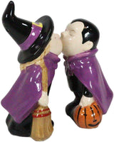 Ebros Gift Halloween Villains Vampire Dracula Kissing Witch With Broomstick Salt And Pepper Shakers Set Magnetic Ceramic Figurines With Rubber Stoppers Wicca Witchcraft Witches Themed Accents